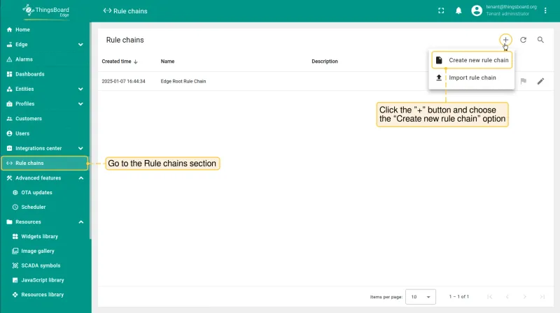 Rule chains section on Edge with Add button (PE)
