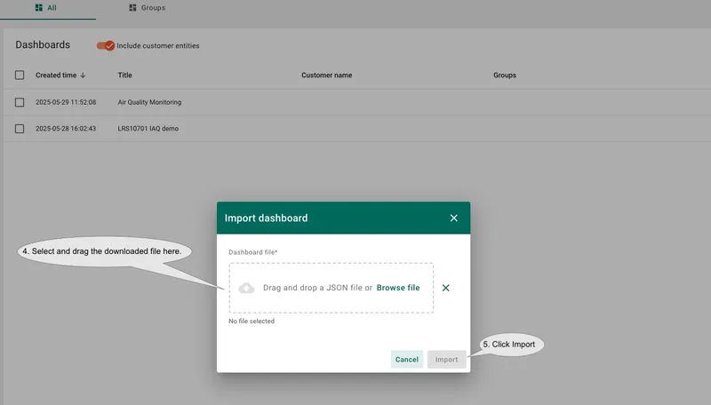 Select the download file or drag the file to the dialog box and click "<b>Import</b>".