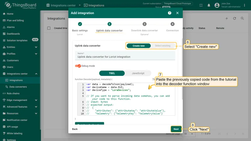 Paste the previously copied script to the Decoder function section. Click "**Next**".