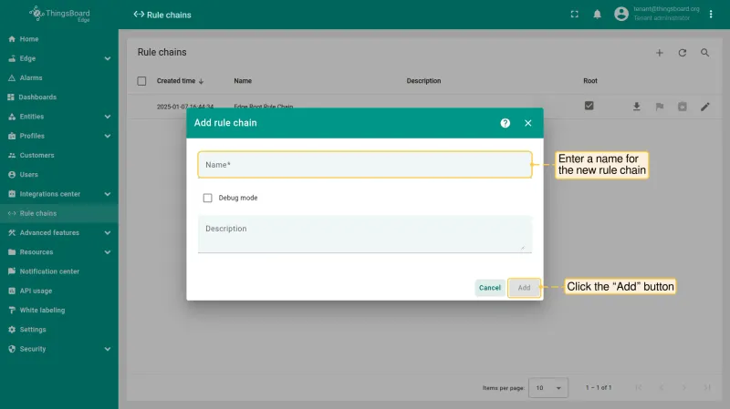 Dialog to name the new rule chain on Edge (PE)