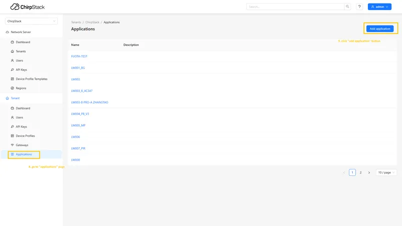 Go to the **Applications** page, and click on "**Add application**".