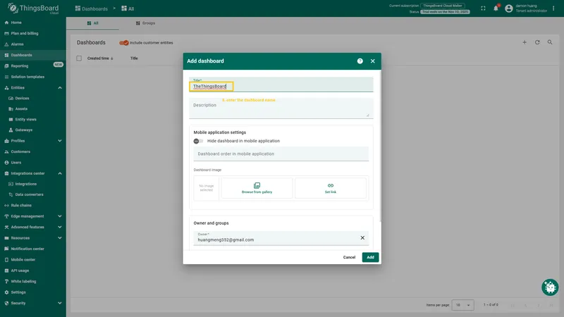 Fill the **dashboard title** and click **Add** button.
