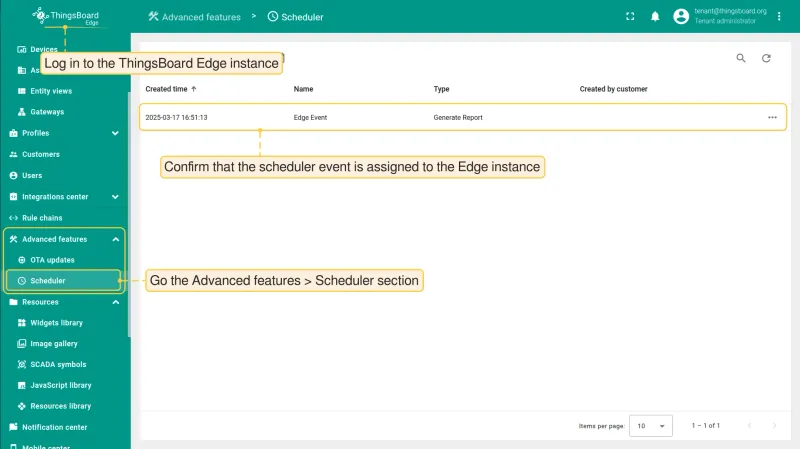 Scheduler event visible on ThingsBoard Edge