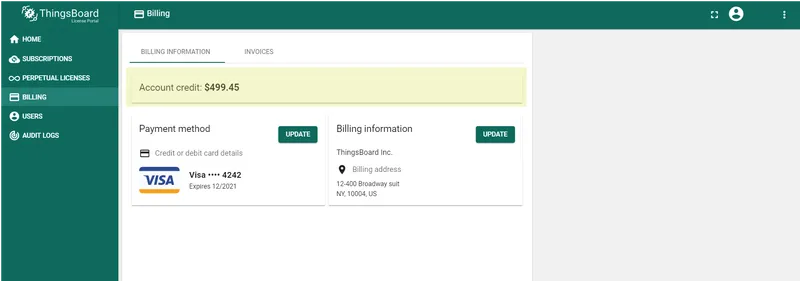 Account credit in billing section