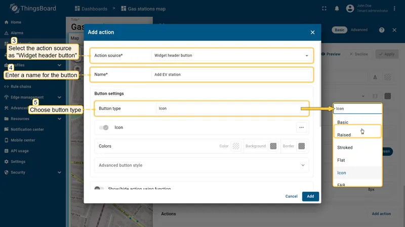 Configure action source and name