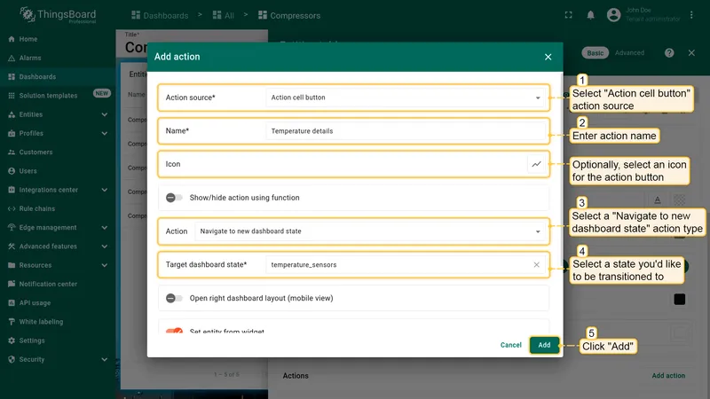 Configure action cell button
