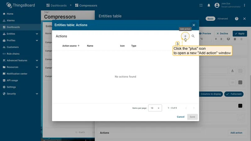 Actions dialog
