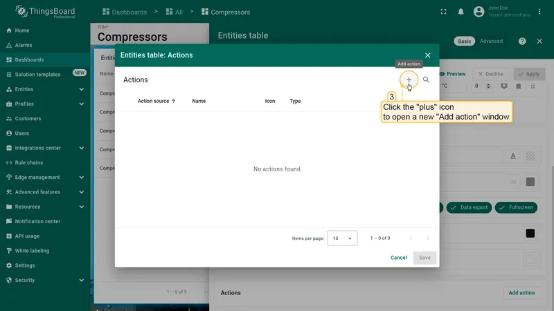 Actions dialog
