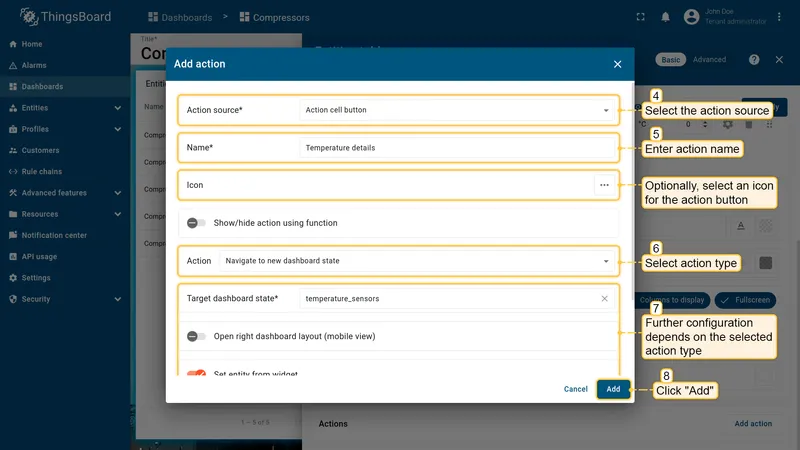 Add action form