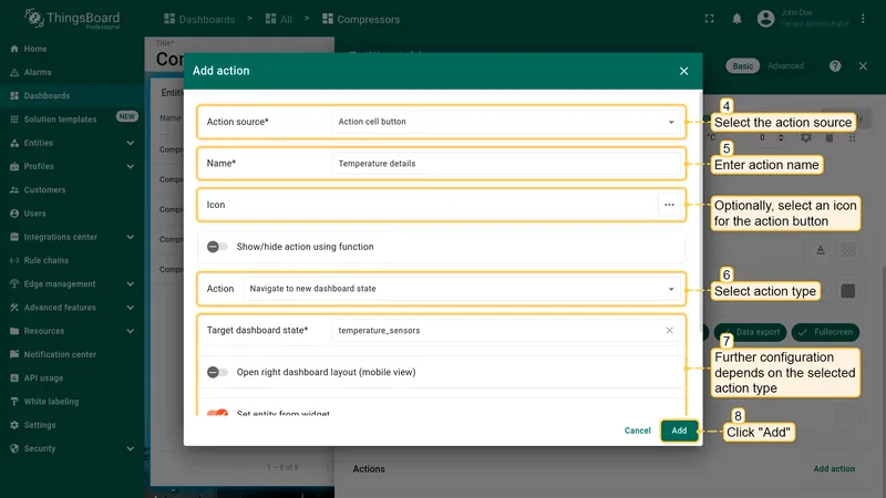 Add action form