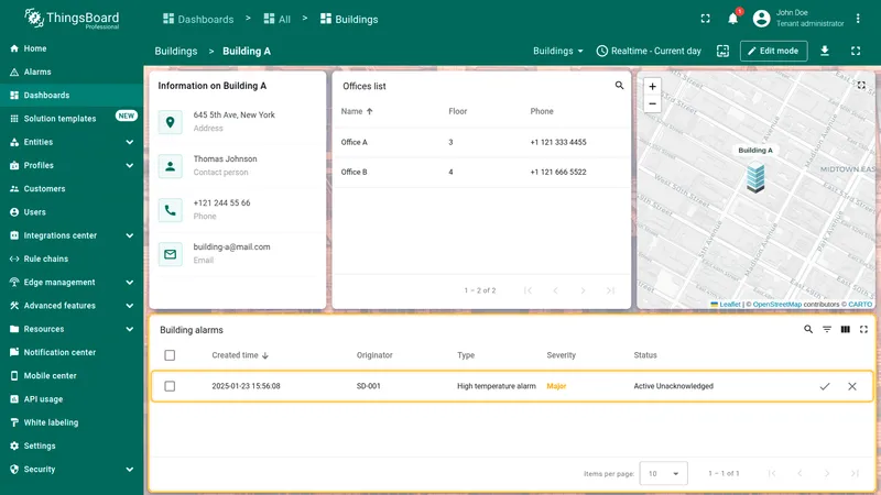 Verify building alarms widget