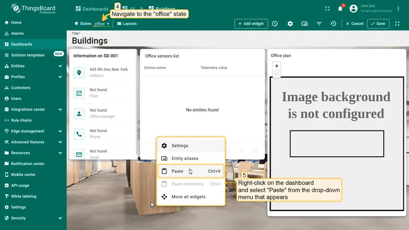 Switch to office state and paste widget