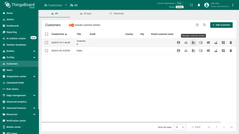 Customers list with Customer A and Public