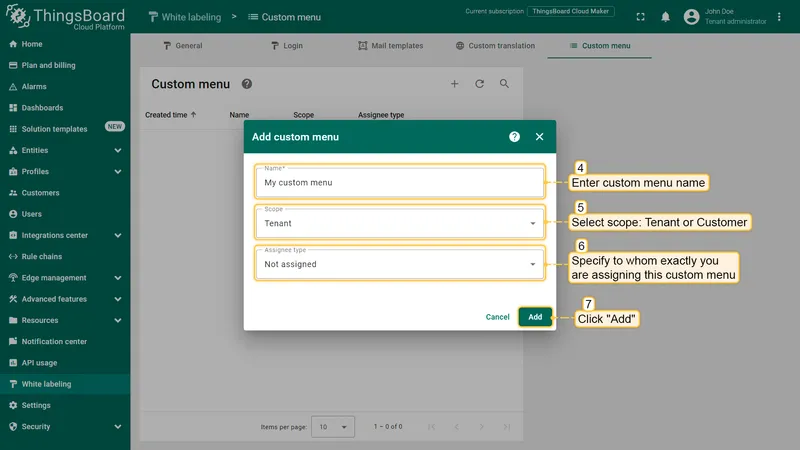Enter name, select scope and assignees