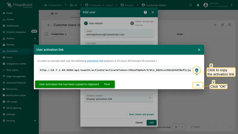 Copy activation link
