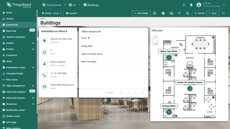 Dashboard with added entities table widget