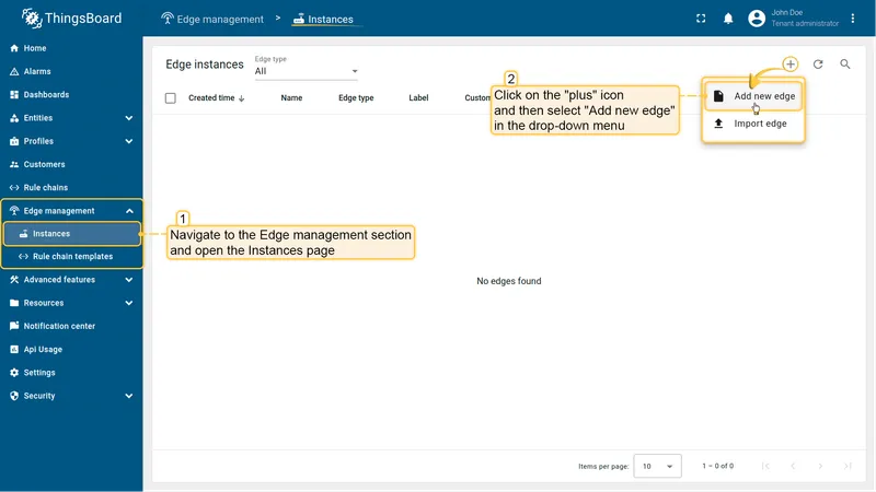 Navigate to Edge Management and click Add new edge