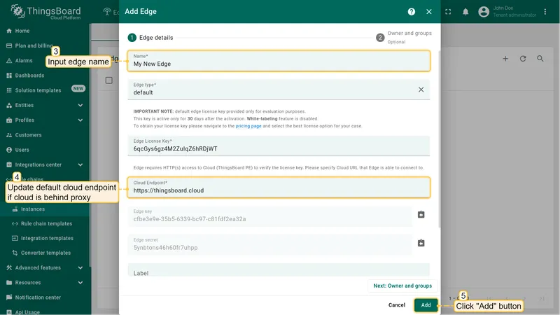 Add edge dialog with name field