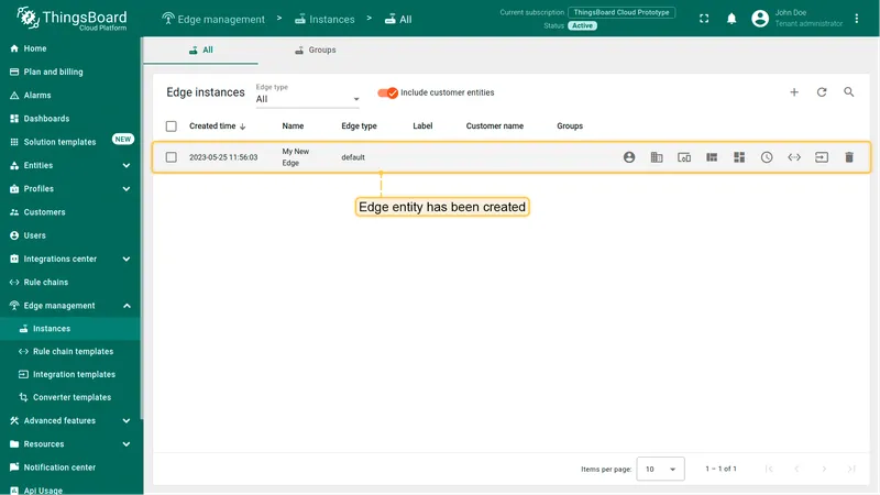 New Edge instance appearing in the Instances list