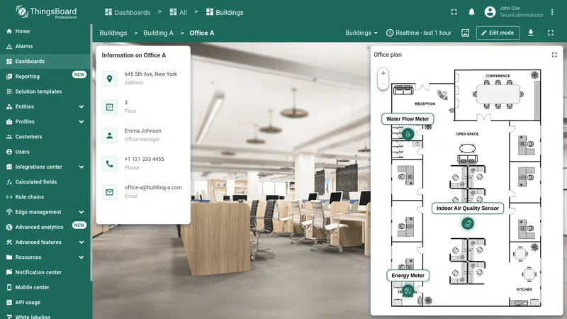 Office A dashboard with image map and multiple markers