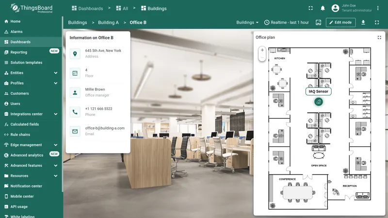 Office B dashboard with image map and single marker