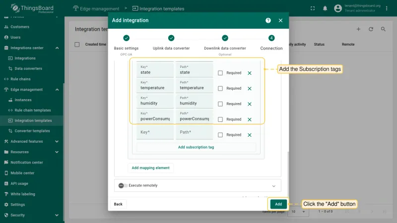 Integration template saved successfully