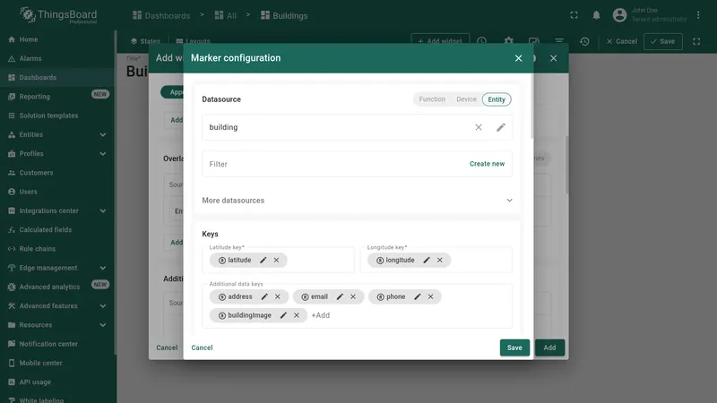 Marker configuration dialog keys section