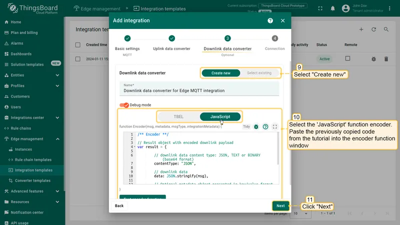 Downlink converter — JavaScript encoder
