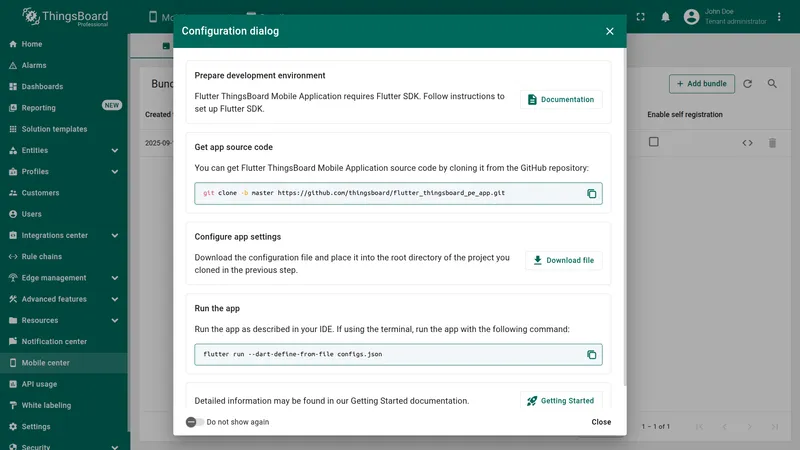 Bundle configuration dialog