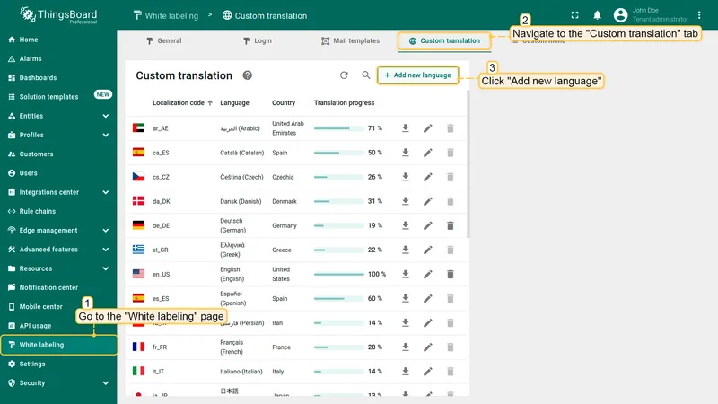 Click Add new language button