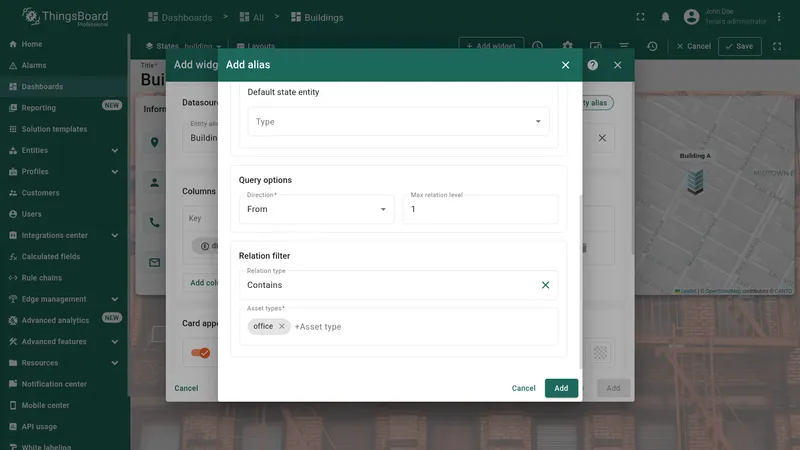 Widget configuration with Building offices alias and multiple data columns