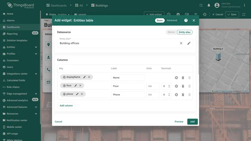 Widget appearance settings with card title and card buttons configuration