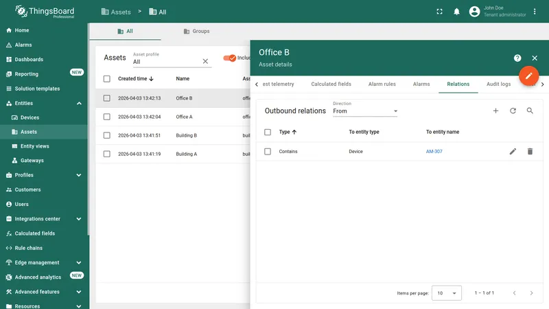 Office B Relations tab showing one linked device