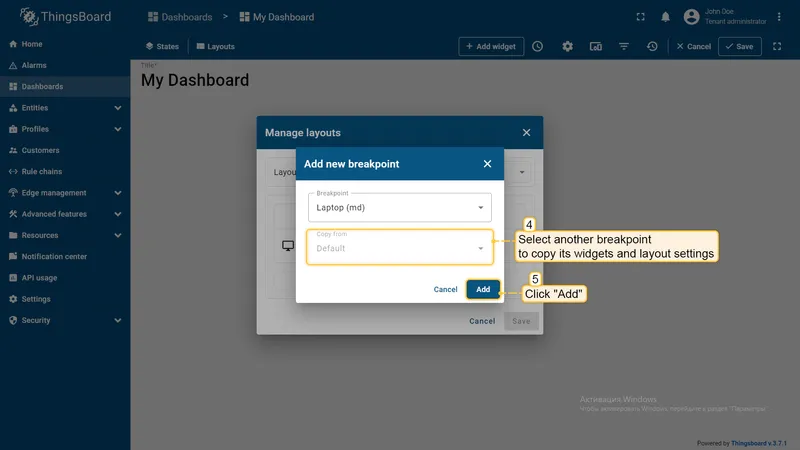 Configure and add breakpoint