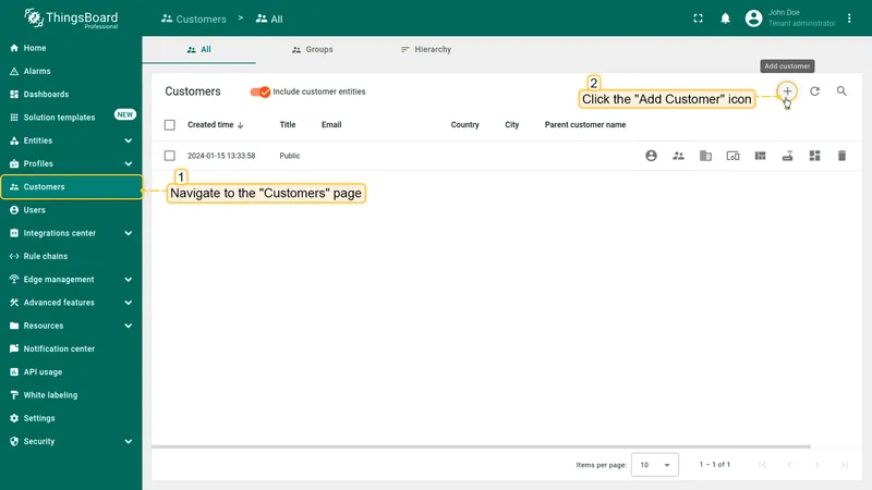 Navigate to Customers page and click Add Customer button