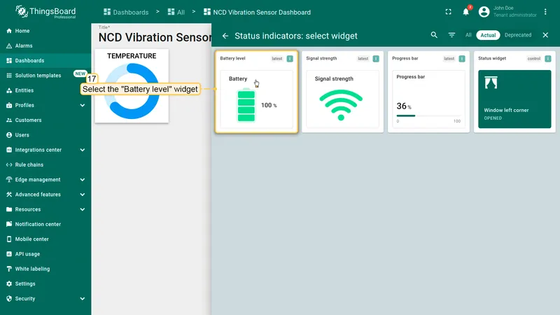 Select the "**Battery level**" widget