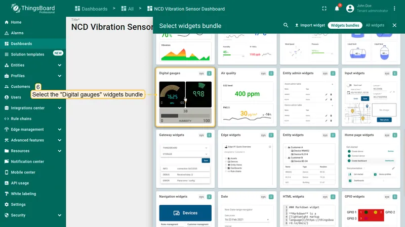Find the "**Digital gauges**" widget bundle and click on it