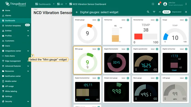 Select the "**Mini gauge**" widget