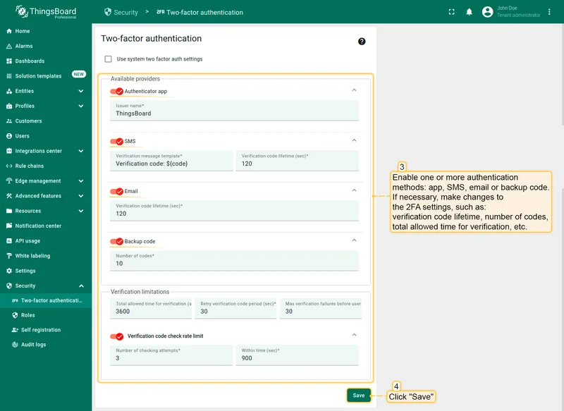 Verification limitations and rate limit settings
