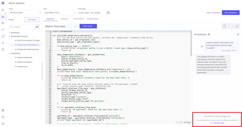 AI Assistant disabled when Metric Code Assistant is off