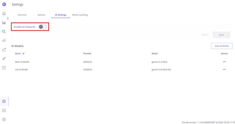 Enable AI Features toggle turned on