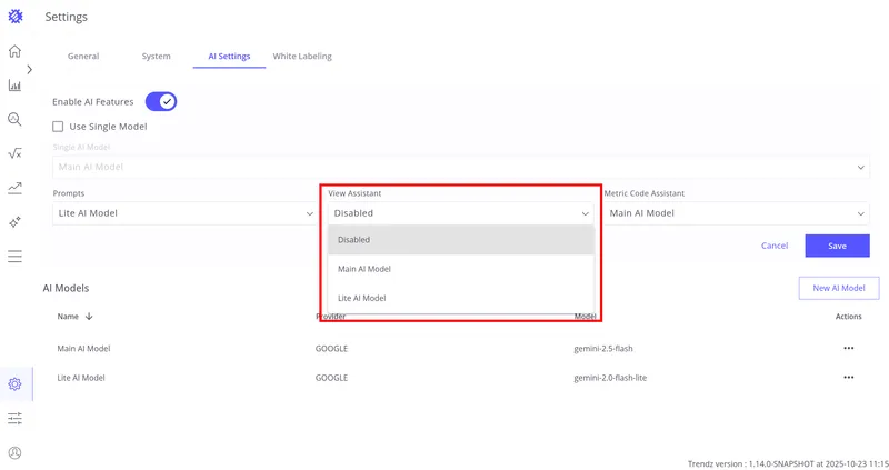 Disabled feature — AI capabilities unavailable for that feature