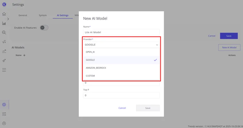 Provider dropdown