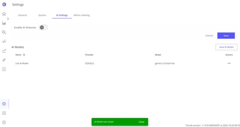 Success message confirming the model is connected