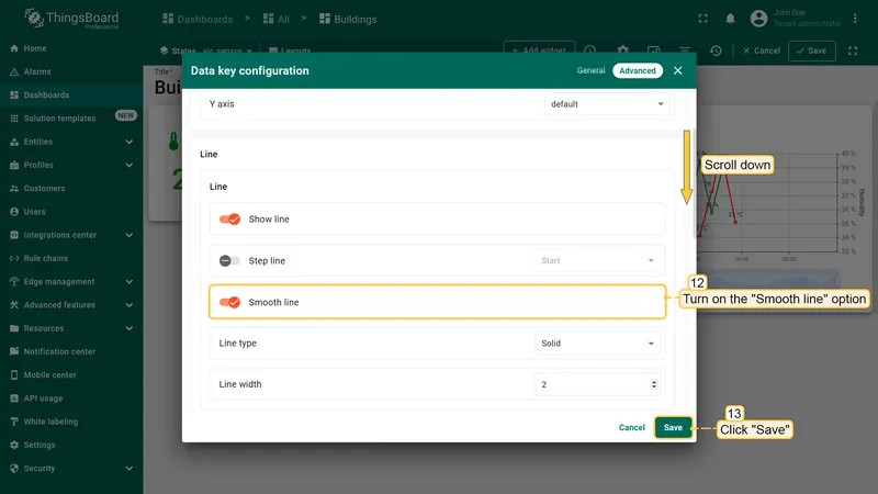 Data key configuration with Smooth line enabled