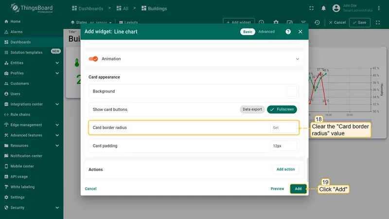 Card appearance settings with cleared border radius