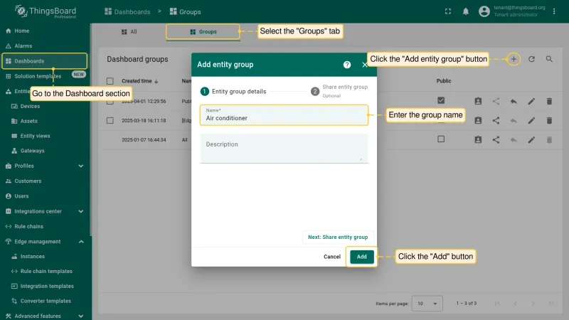 Create Air conditioner dashboard group