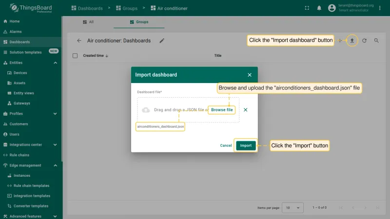 Import airconditioners_dashboard.json