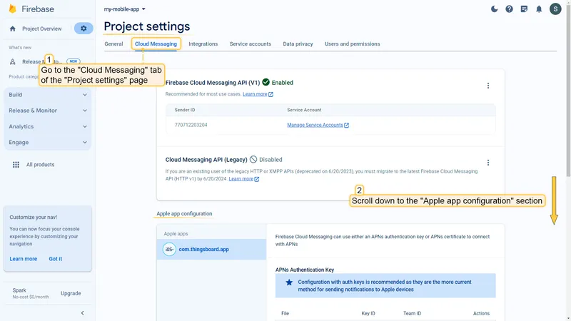Navigate to Apple app configuration in Firebase