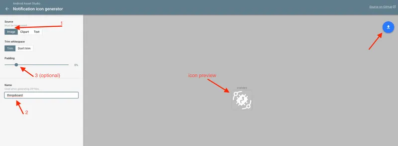 Android Asset Studio notification icon configuration flow